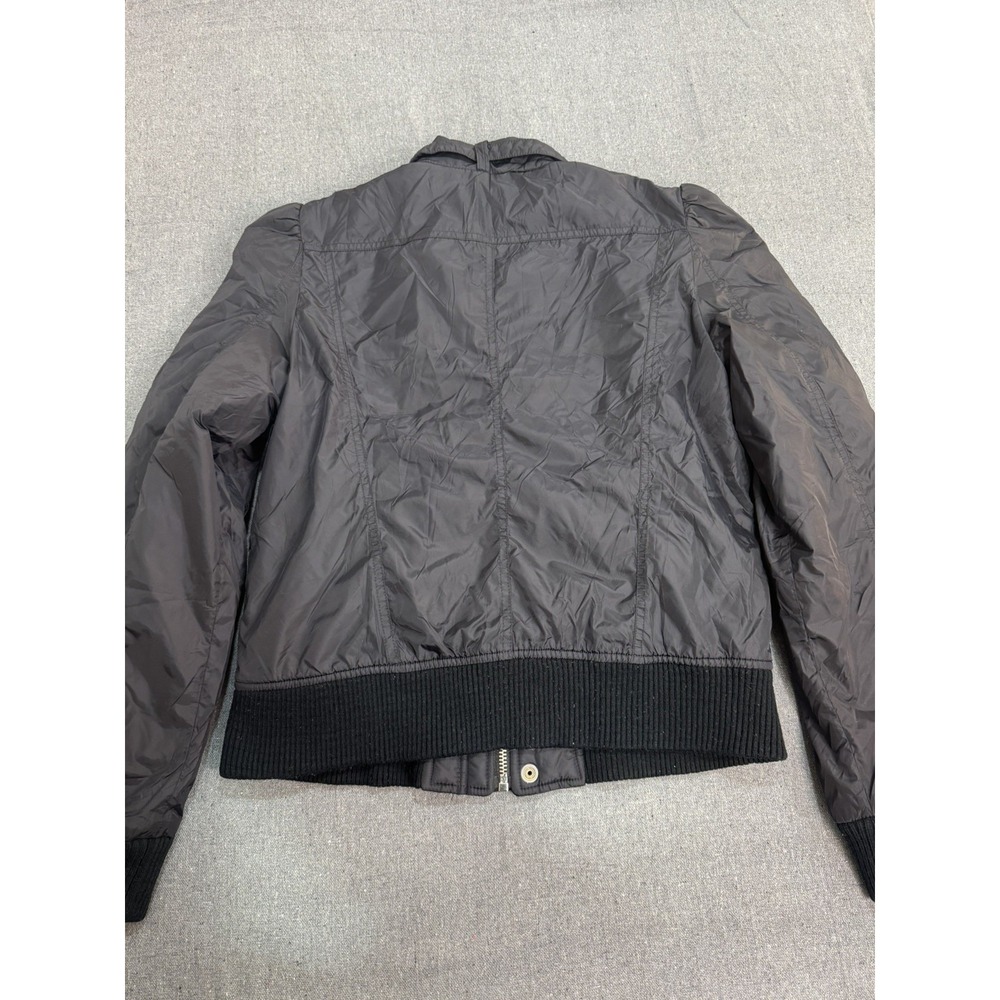 VTG Diesel Womens Black Bomber Jacket L Buckle Collar Zip Front - Picture 6 of 12